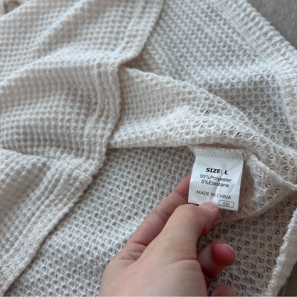 Cream Loose Knit Sweater w Lace Sleeves Crew Neck Sz L - Picture 4 of 7